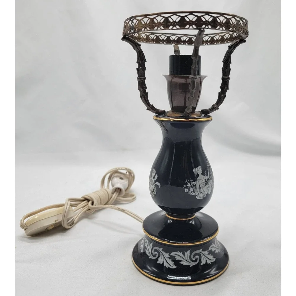 Vtg Murray Feis Florentin Italian Pottery Colbalt Table Lamp #7065 Gilt Brass‎